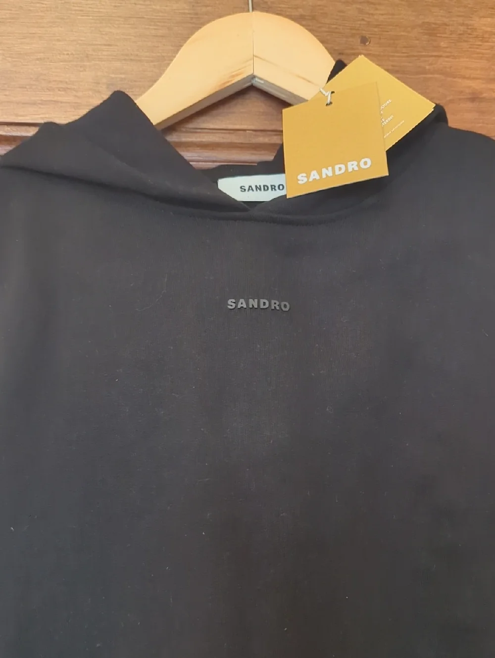 NWT Sandro Black Logo Hoodie Pullover Sweatshirt Size XS
